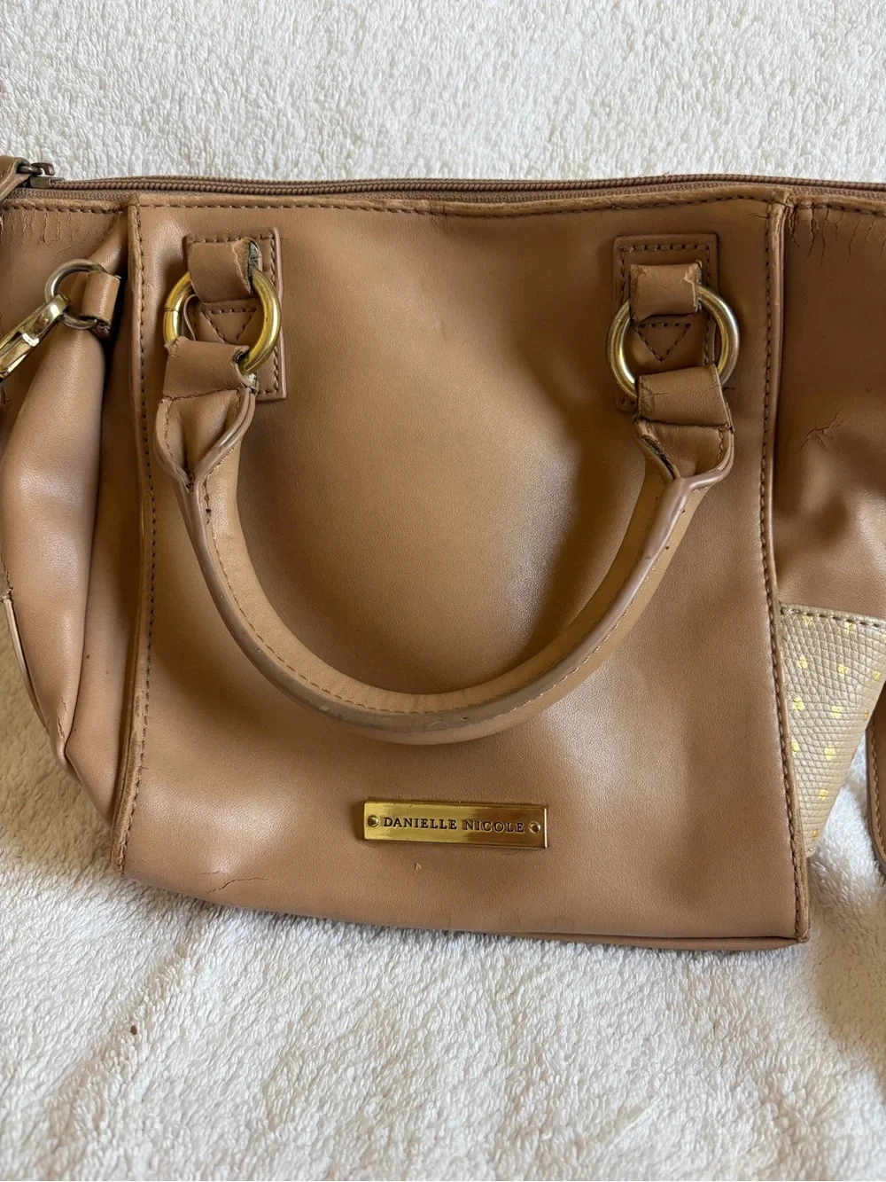 Danielle Nicole Tan and Cream Satchel with Gold Hardware